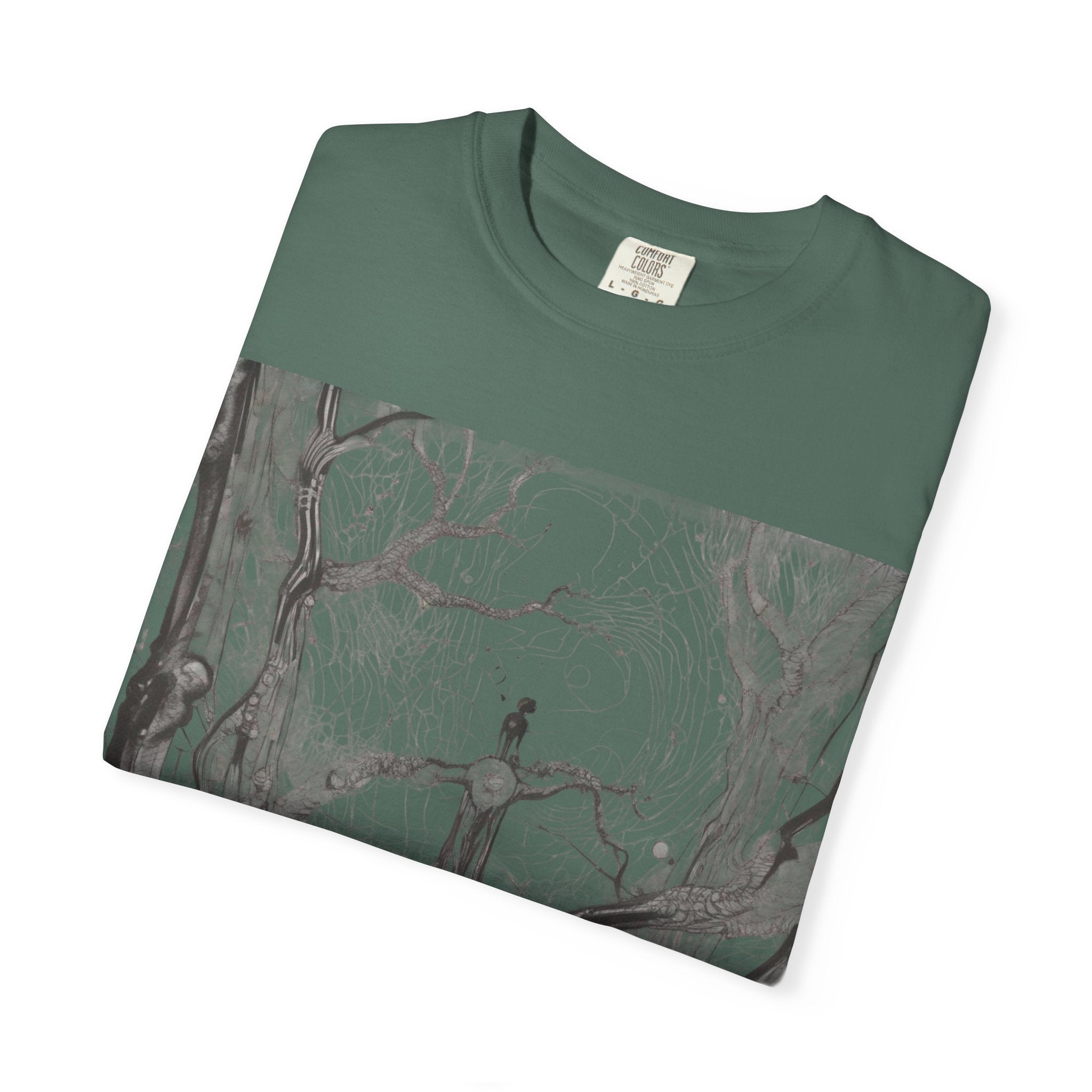 Nature-Inspired Unisex Garment-Dyed T-Shirt with Artistic Tree Design