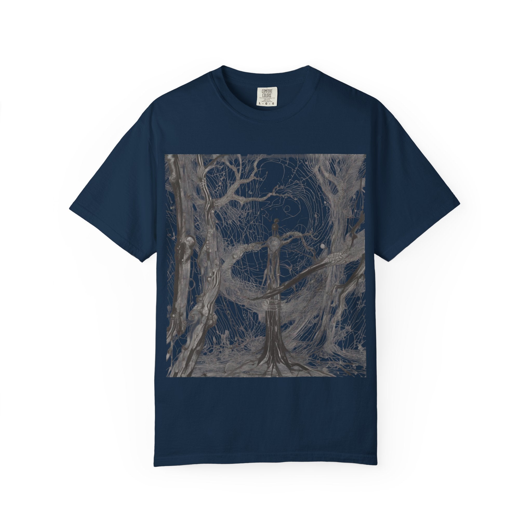 Nature-Inspired Unisex Garment-Dyed T-Shirt with Artistic Tree Design