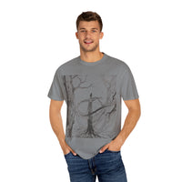 Nature-Inspired Unisex Garment-Dyed T-Shirt with Artistic Tree Design