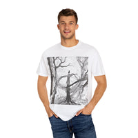 Nature-Inspired Unisex Garment-Dyed T-Shirt with Artistic Tree Design