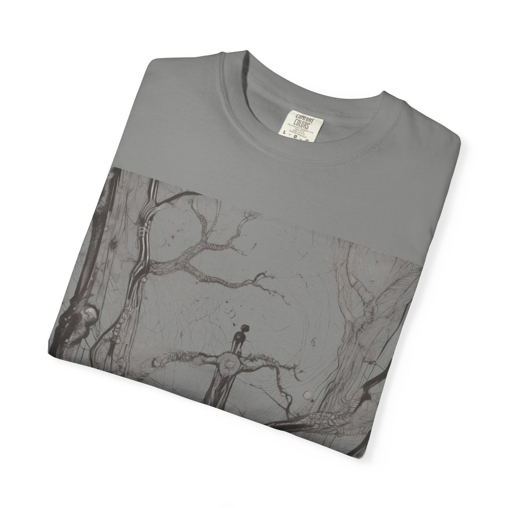 Nature-Inspired Unisex Garment-Dyed T-Shirt with Artistic Tree Design