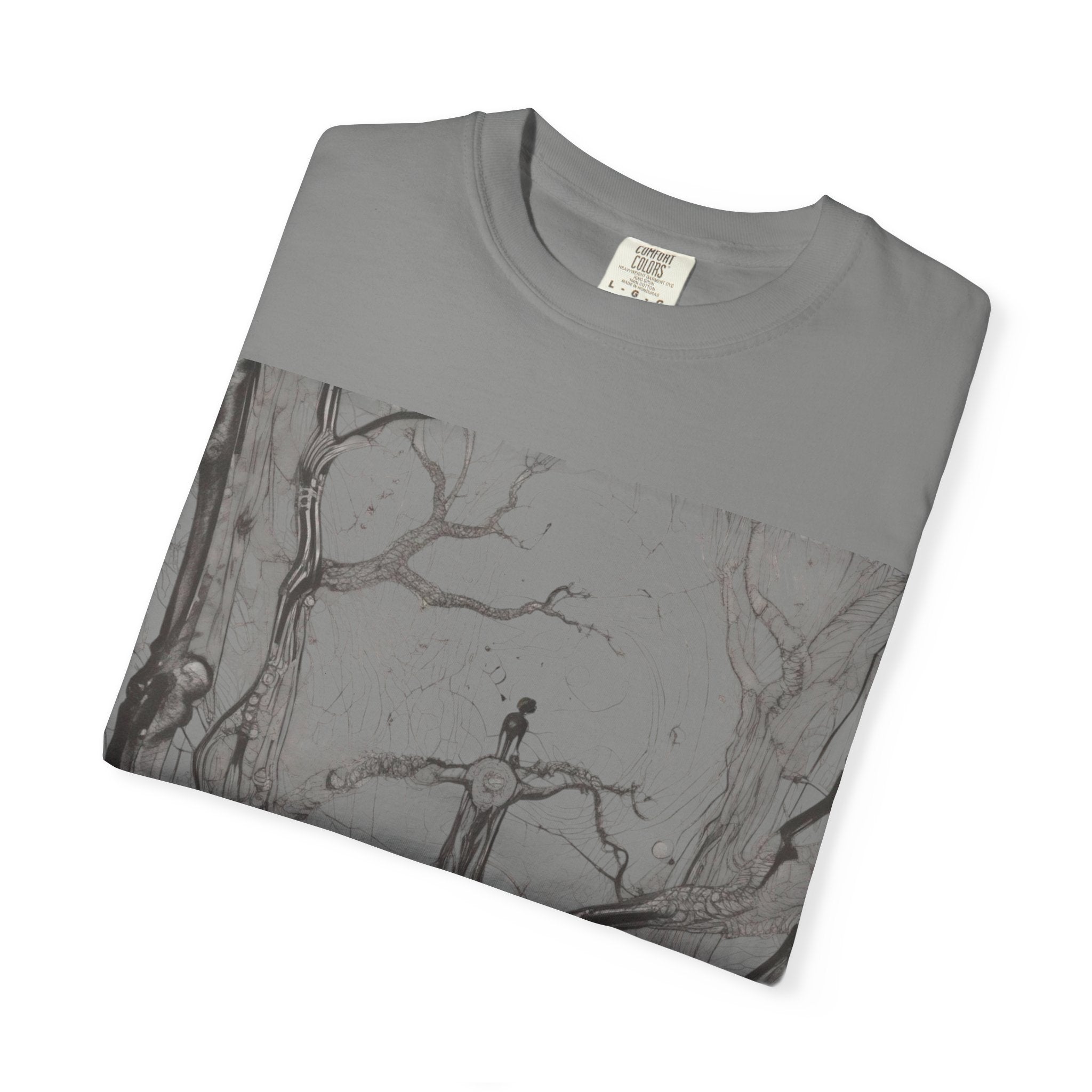 Nature-Inspired Unisex Garment-Dyed T-Shirt with Artistic Tree Design
