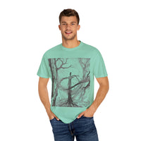 Nature-Inspired Unisex Garment-Dyed T-Shirt with Artistic Tree Design