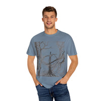 Nature-Inspired Unisex Garment-Dyed T-Shirt with Artistic Tree Design