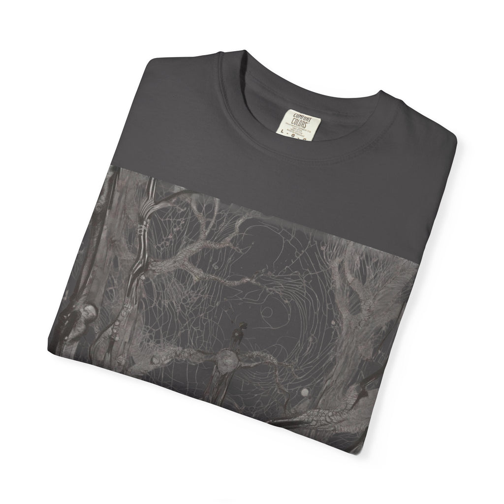Nature-Inspired Unisex Garment-Dyed T-Shirt with Artistic Tree Design