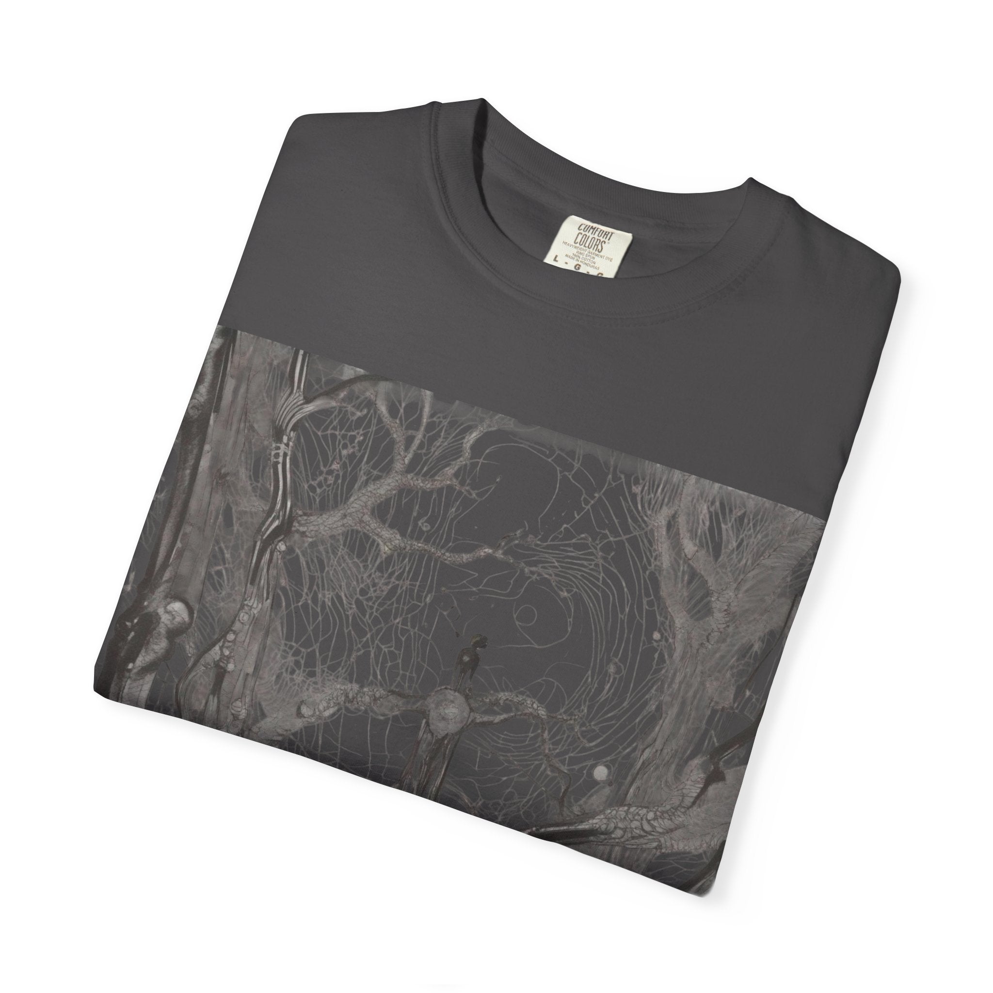 Nature-Inspired Unisex Garment-Dyed T-Shirt with Artistic Tree Design