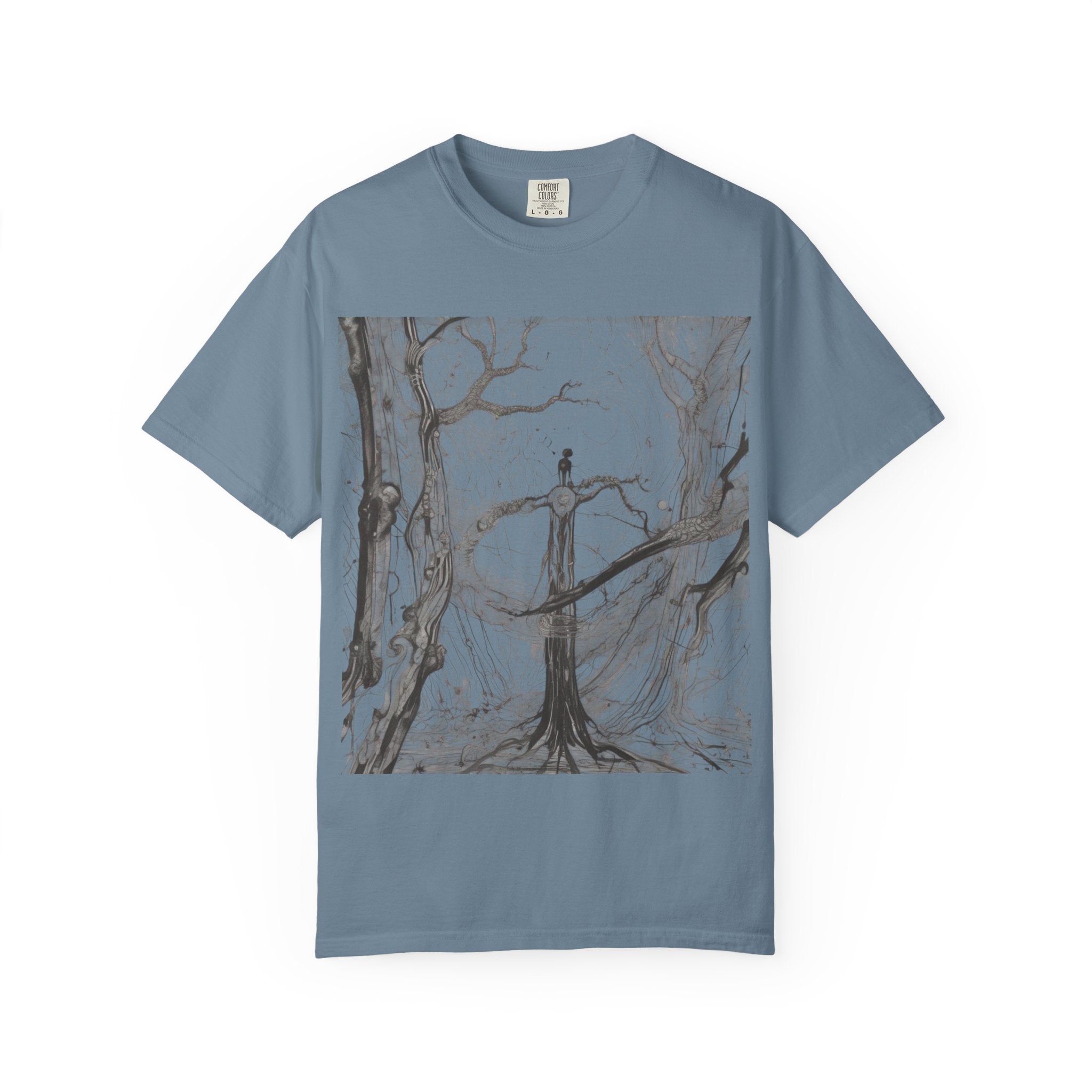 Nature-Inspired Unisex Garment-Dyed T-Shirt with Artistic Tree Design