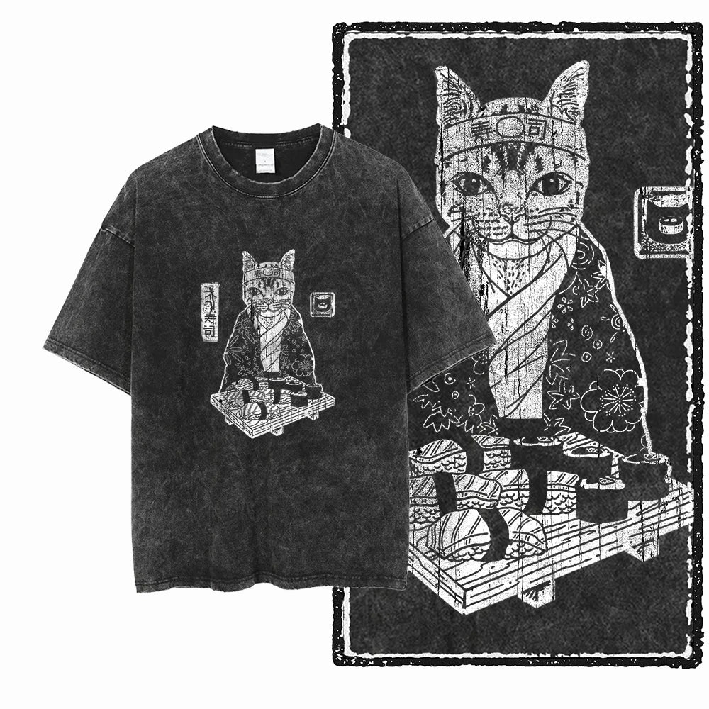 McGregor Clan COOLMIND Cat Acid-Wash Graphic Tee
