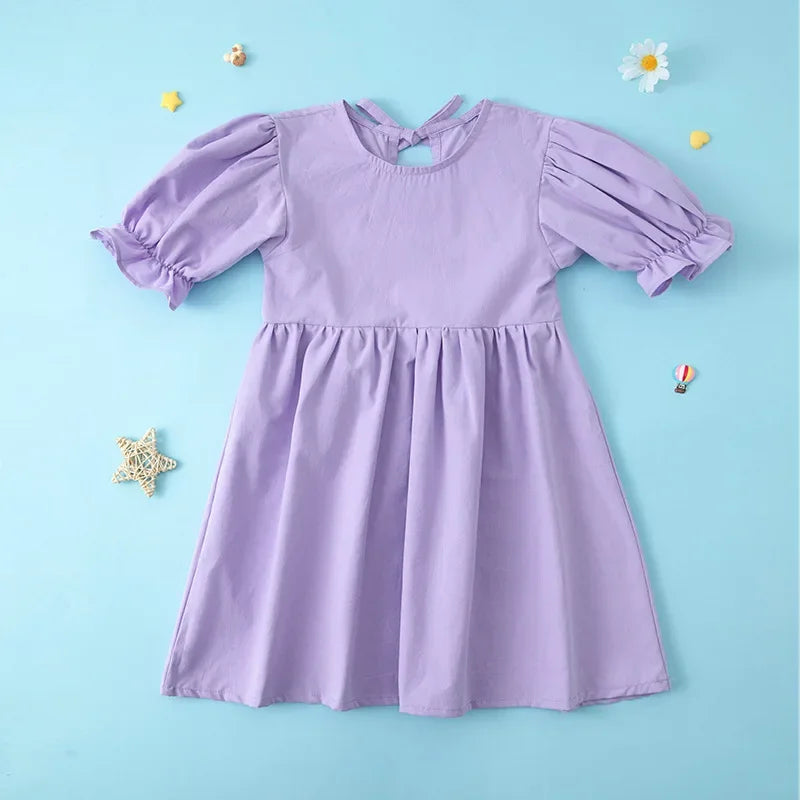 Girls cotton dress worn, full length