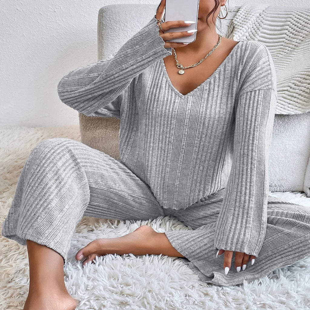 Ribbed thermal loungewear set, trousers detail