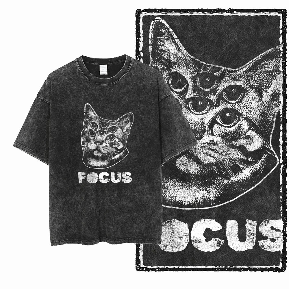 McGregor Clan COOLMIND Cat Acid-Wash Graphic Tee