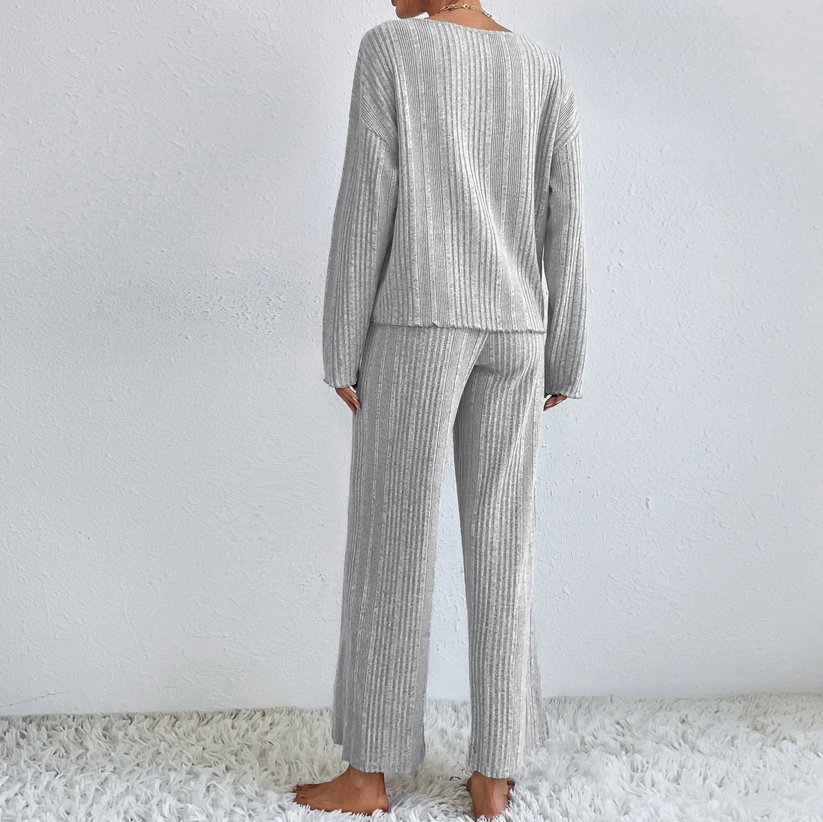 Ribbed knit lounge top close-up