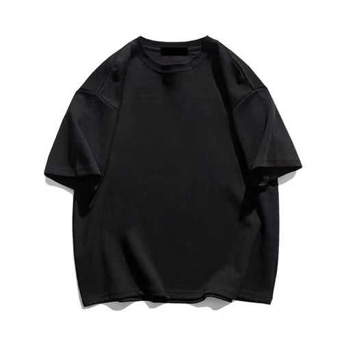 Oversized cotton tee in black, flat lay front view