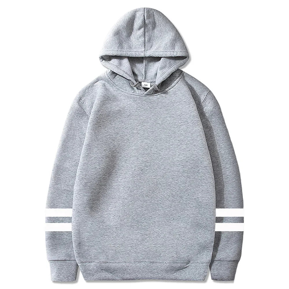 Striped-sleeve pullover hoodie, product detail view
