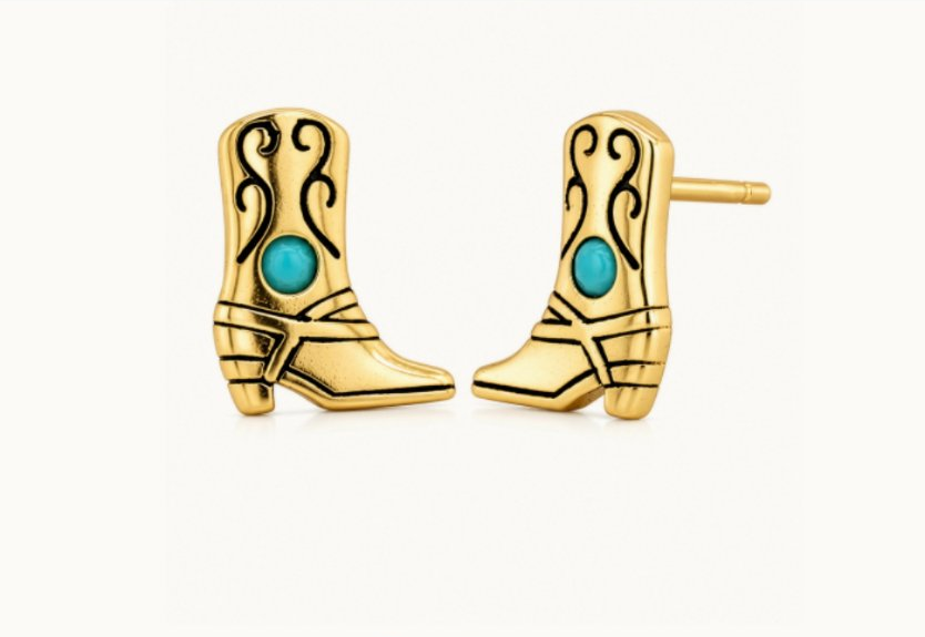 Sterling Silver Gold Vermeil Turquoise Cowboy Boots Stud Earrings