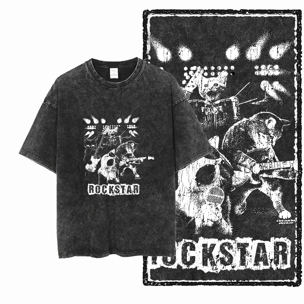 McGregor Clan COOLMIND Cat Acid-Wash Graphic Tee