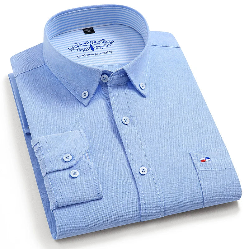 Classic Oxford button-down shirt in light blue, folded product view