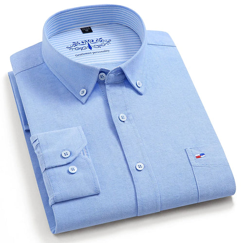 Classic Oxford button-down shirt in light blue, folded product view