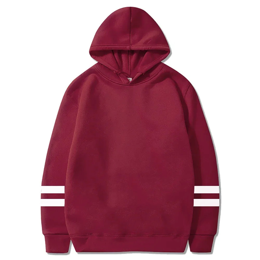Striped-sleeve pullover hoodie, fabric detail view