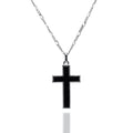 Men's Black Onyx Cross Pendant Necklace - Sterling Silver Rhodium Plated