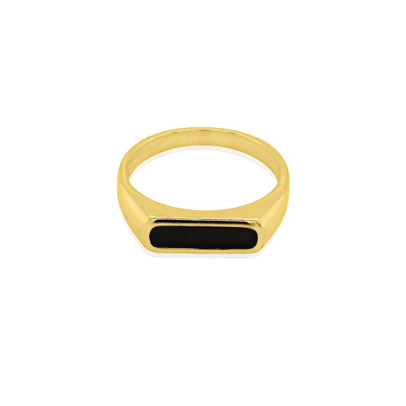 Men's Black Onyx Slim Signet Ring - Sterling Silver Gold Vermeil