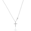 Sterling silver CZ pave cross necklace rhodium