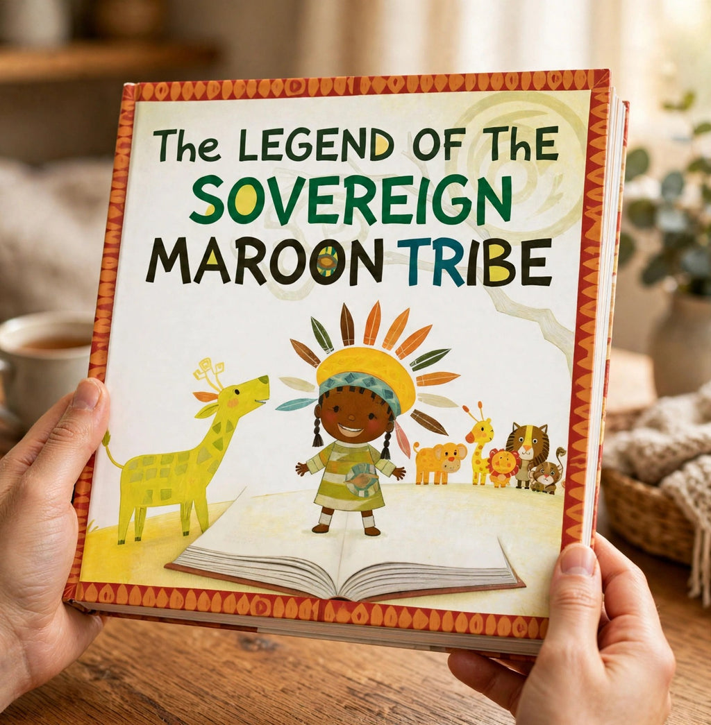 Hands holding The Legend of the Sovereign Maroon Tribe book