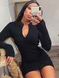 McGregor Clan-Sexy Long Sleeve Black Skinny Elastic Autumn Spring New Solid Fashion Women Party Dress