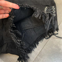 McGregor Clan-Summer Bandage Trend Jeans Female Fringe Denim Shorts Cool Dark Gothic Streetwear