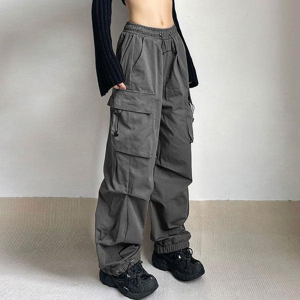 DanceeMangoos Women Baggy Cargo Pants Oversized Low Rise Wide Leg Parachute  Pants Vintage Drawstring Sweatpants Streetwear 