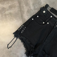 McGregor Clan-Summer Bandage Trend Jeans Female Fringe Denim Shorts Cool Dark Gothic Streetwear